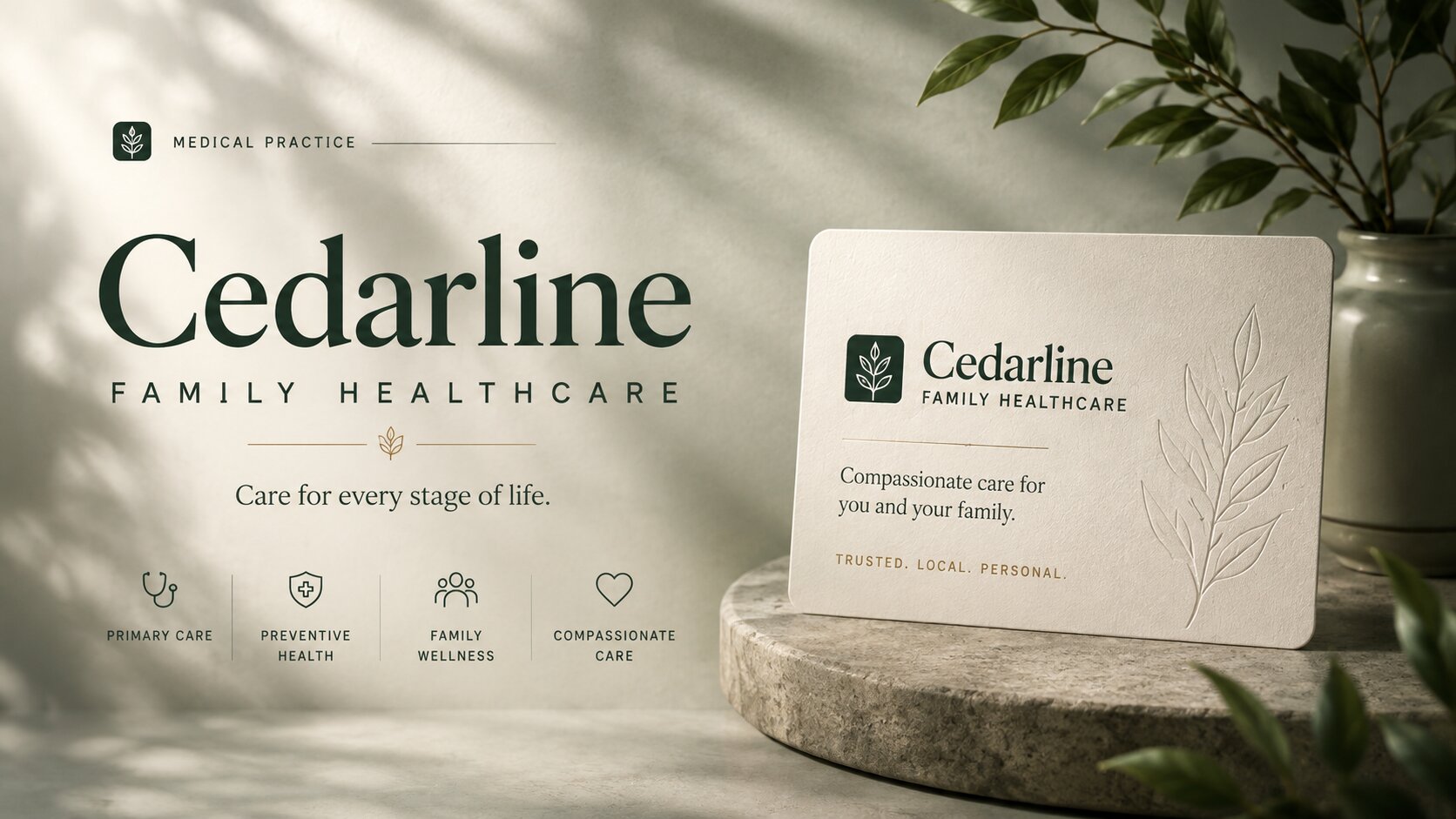 Cedarline Family Health clinic wordmark in sage green on warm cream